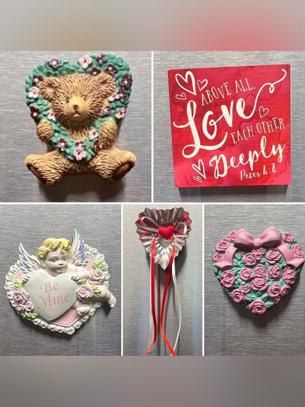 5 Fridge Magnets - Russ Bear - Be Mine-Cherub - Heart - Love Deeply-Peter 4: 3
